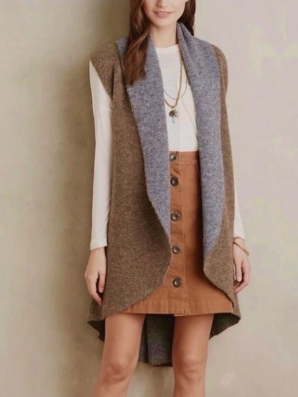 Anthropologie Moth Avalee Long Wool Blend Vest